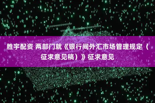胜宇配资 两部门就《银行间外汇市场管理规定（征求意见稿）》征求意见